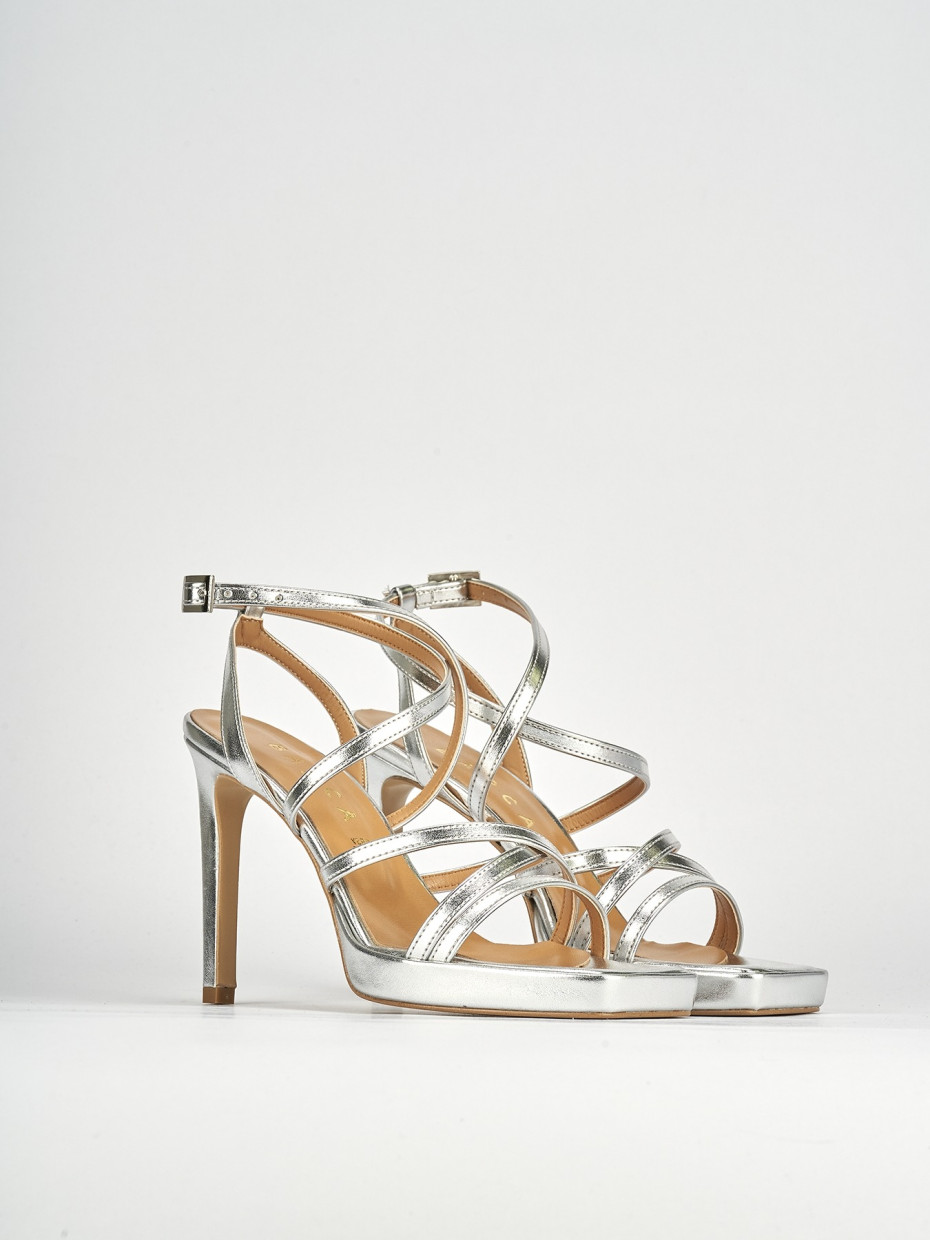Sandali tacco 8cm pelle argento