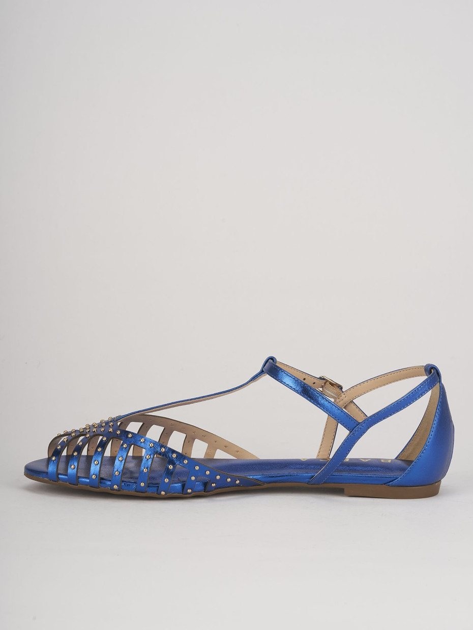 Sandalo tacco 1 cm blu pelle