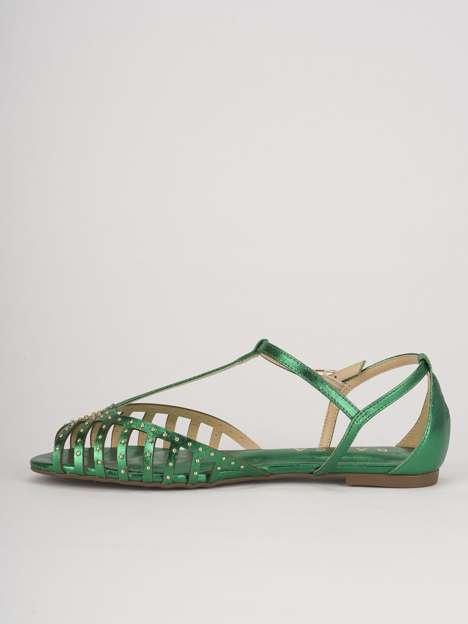 Low heel sandals heel 1 cm green leather