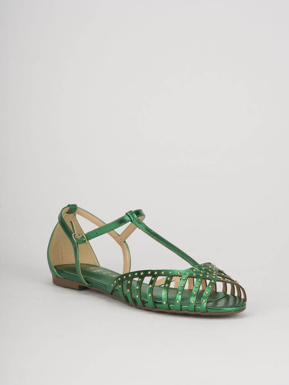 Low heel sandals heel 1 cm green leather