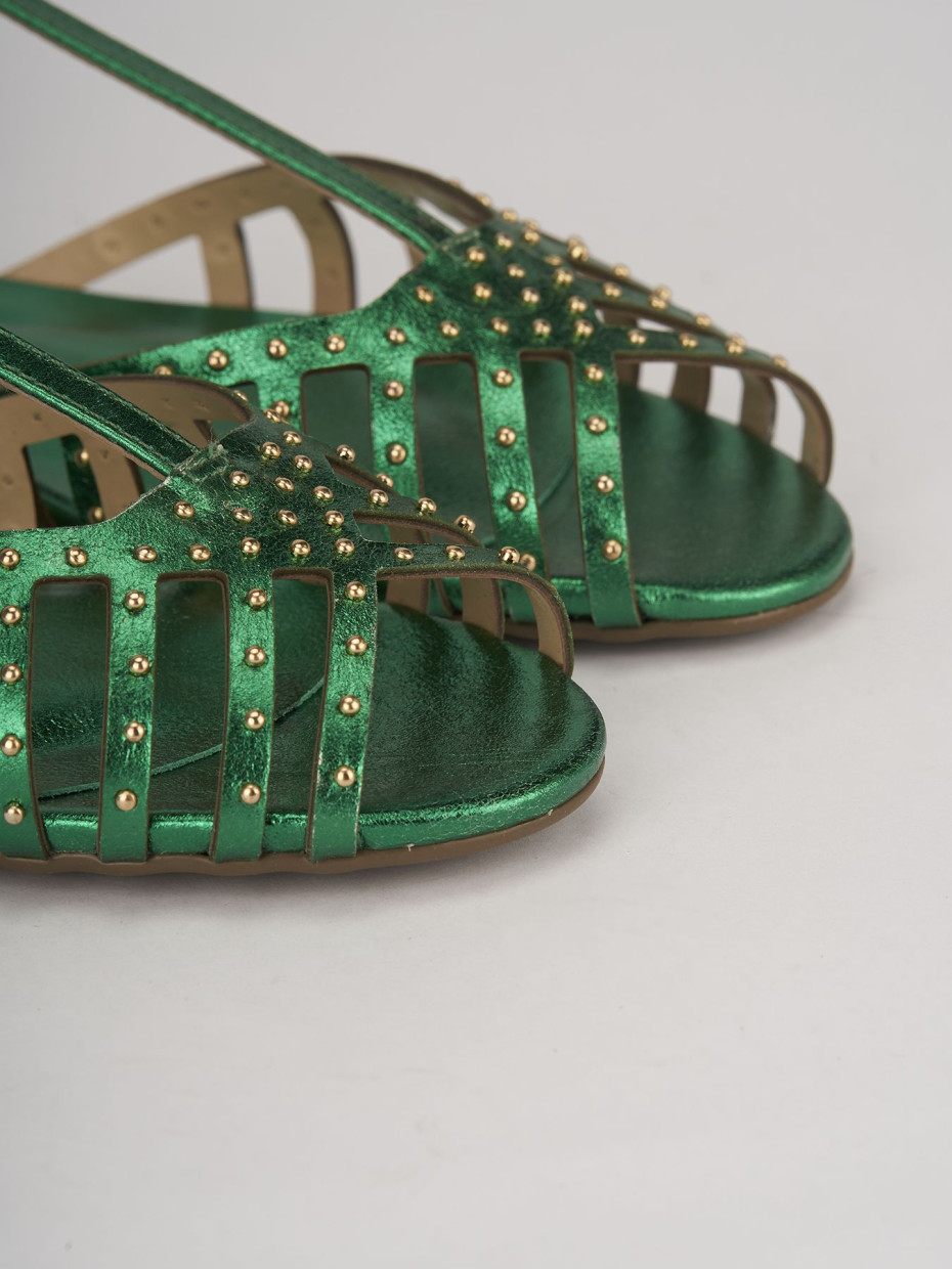 Low heel sandals heel 1 cm green leather