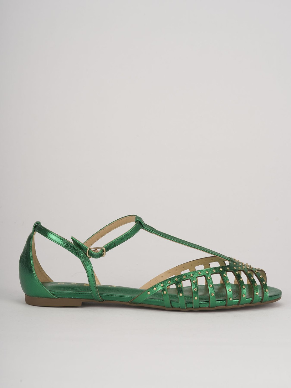 Low heel sandals heel 1 cm green leather