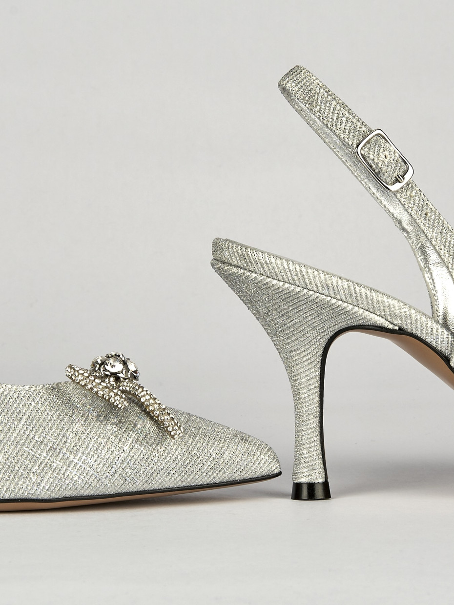 Slingback decoltè tacco 5 cm argento laminato