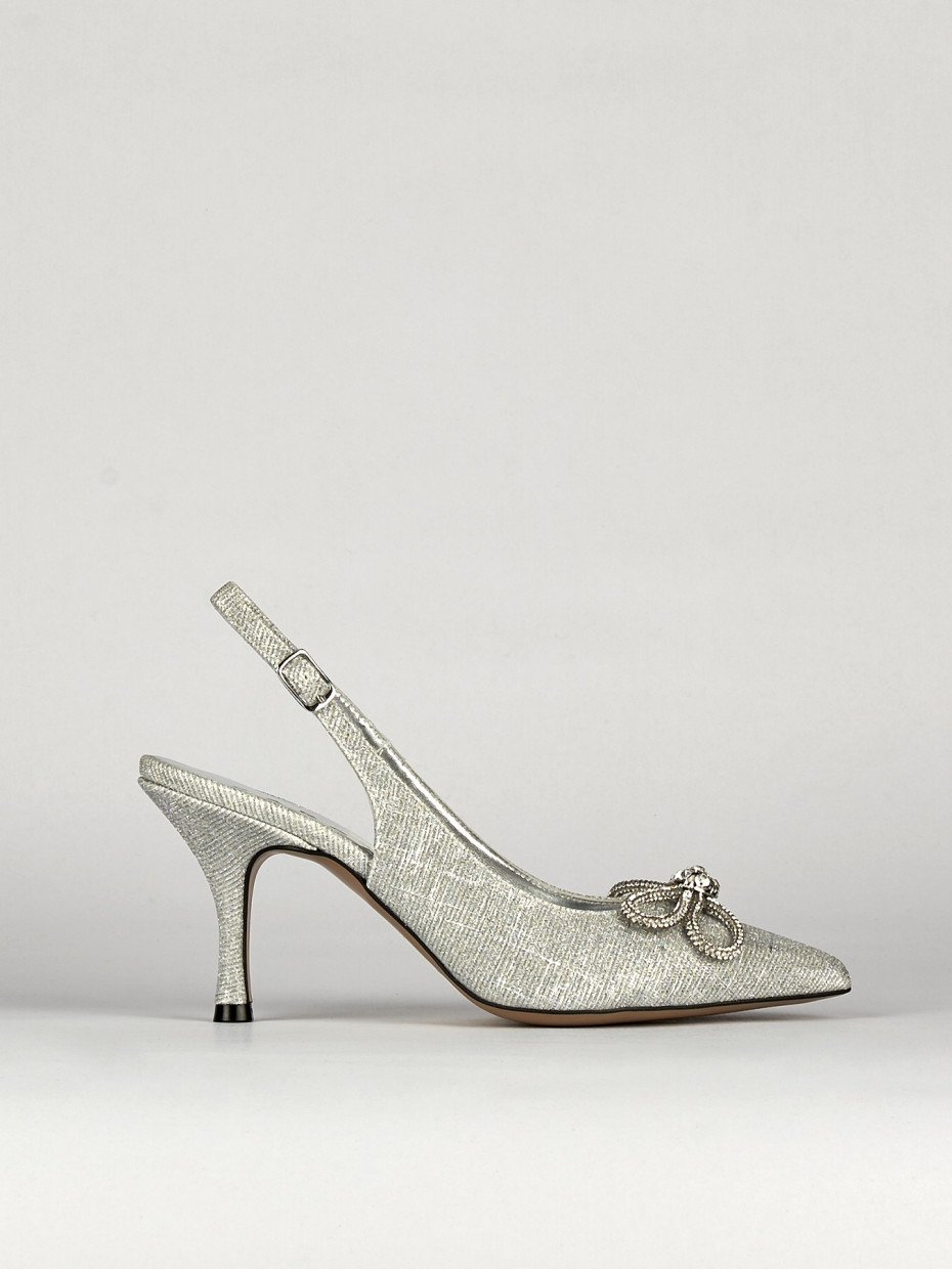 Slingback decoltè tacco 5 cm argento laminato