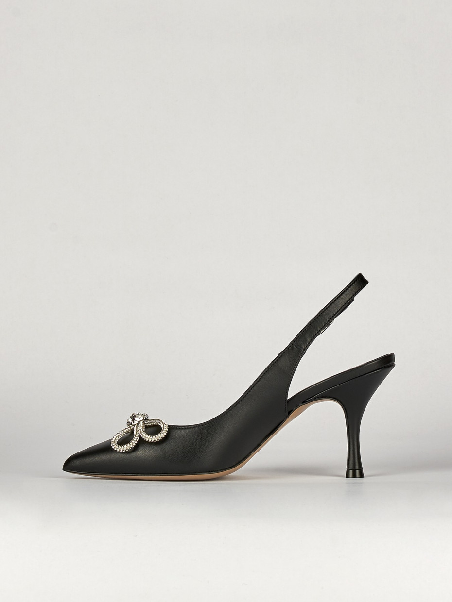 Slingback decoltè tacco 5 cm nero pelle