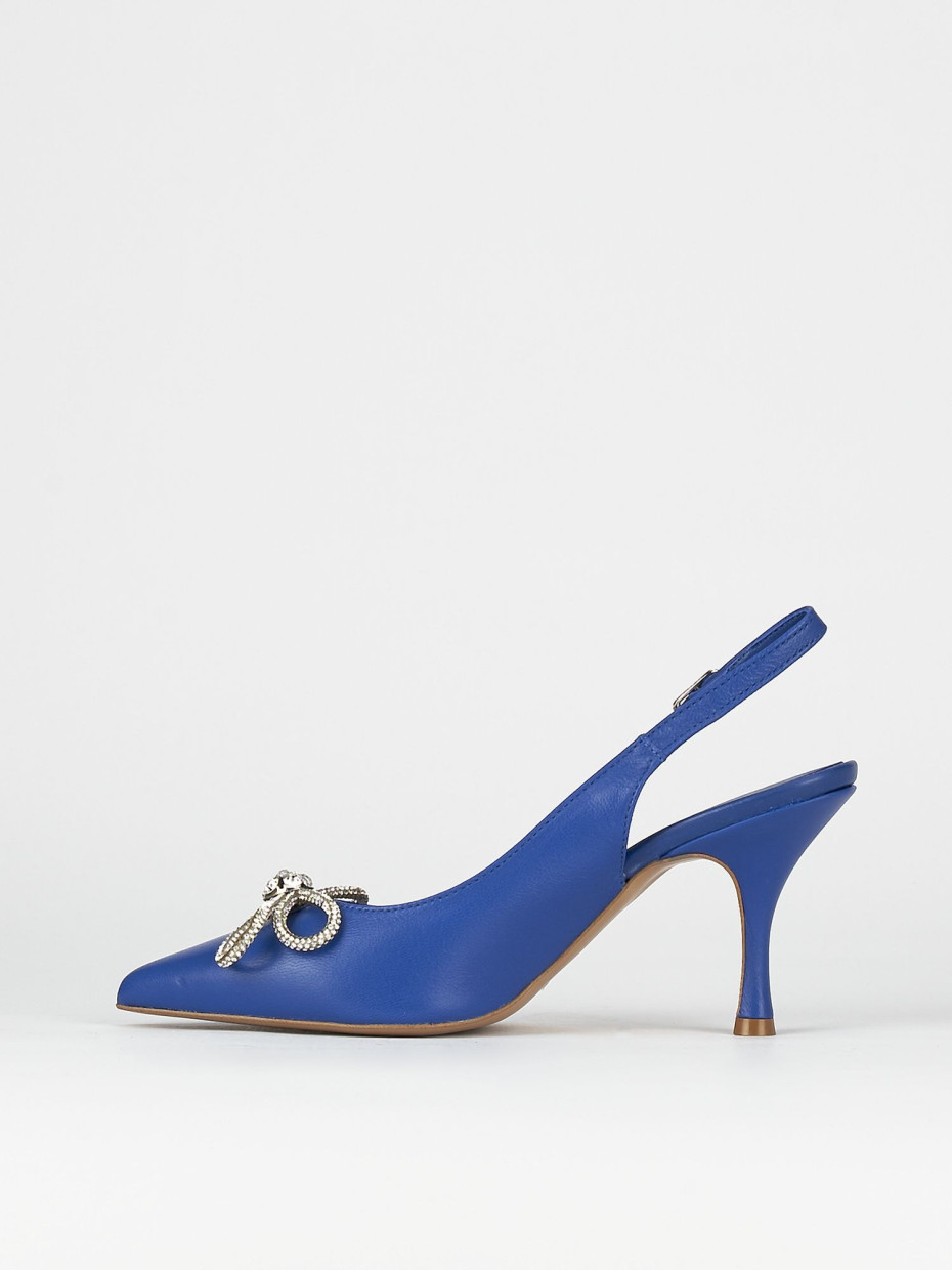 Slingback decoltè tacco 5 cm blu pelle