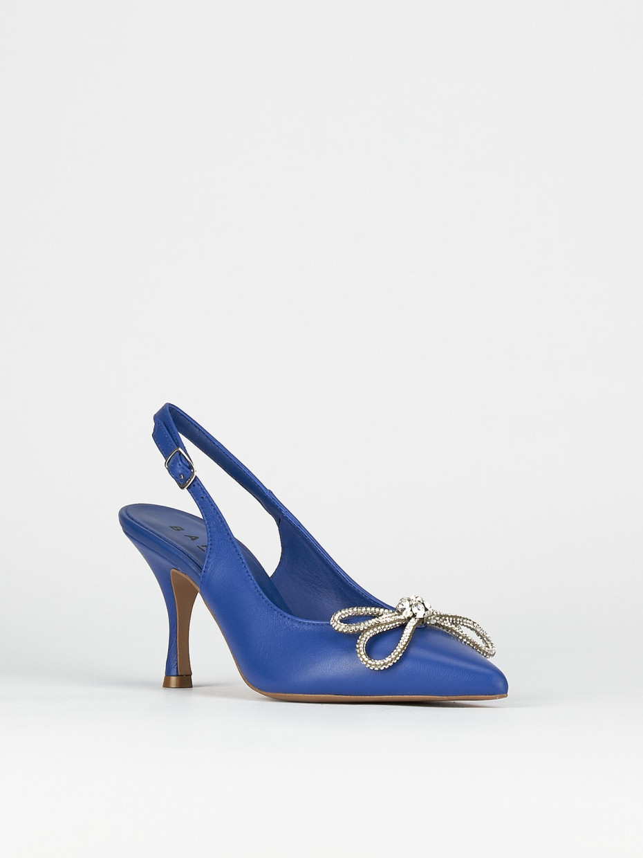 Slingback decoltè tacco 5 cm blu pelle