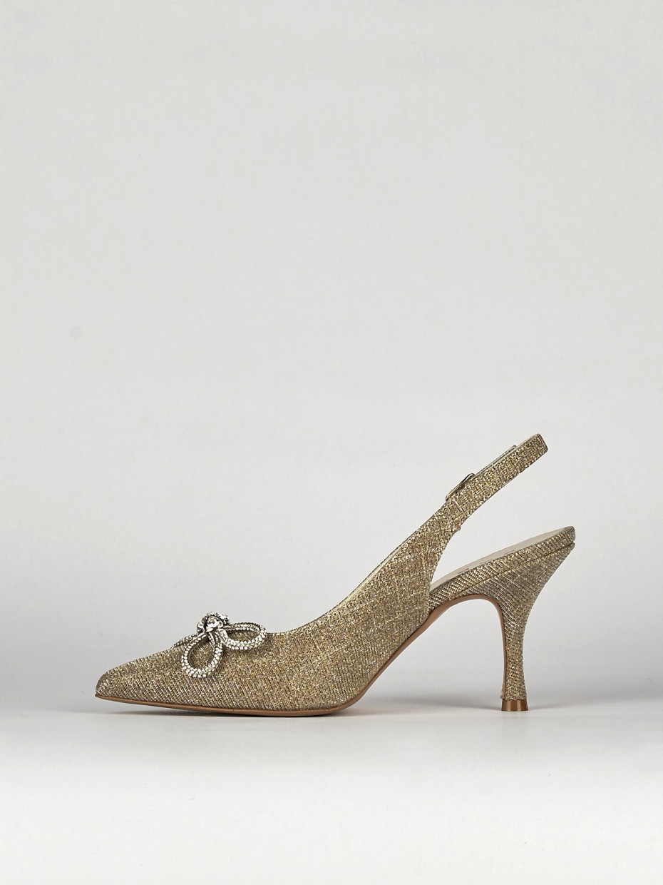Slingback decoltè tacco 5 cm oro laminato