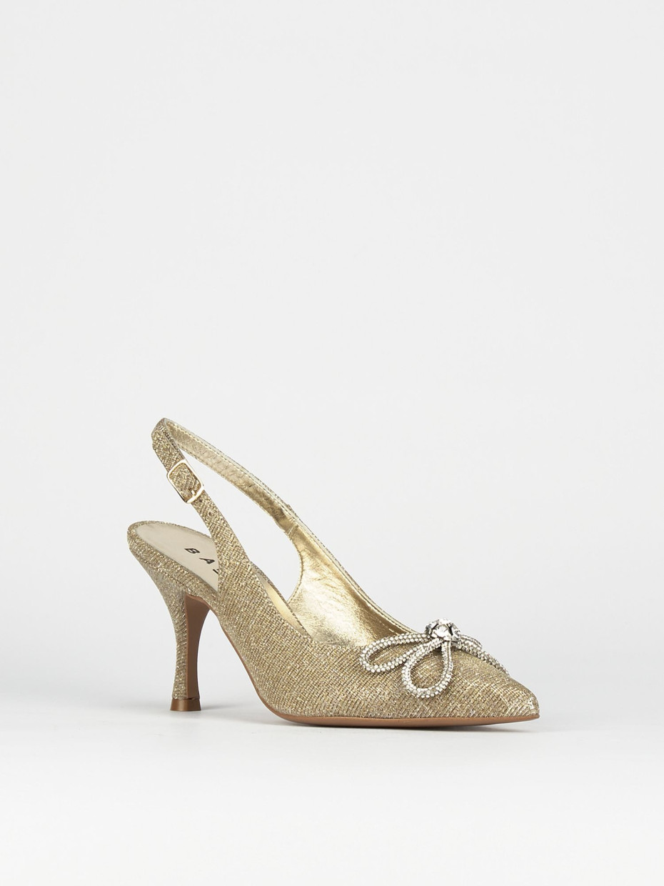 Slingback decoltè tacco 5 cm oro laminato