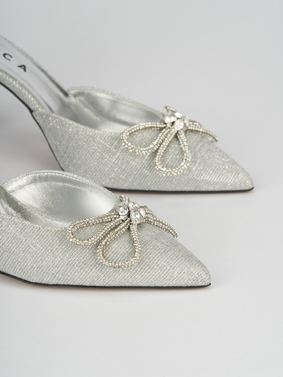 Décolleté e slingback tacco 7cm glitter argento