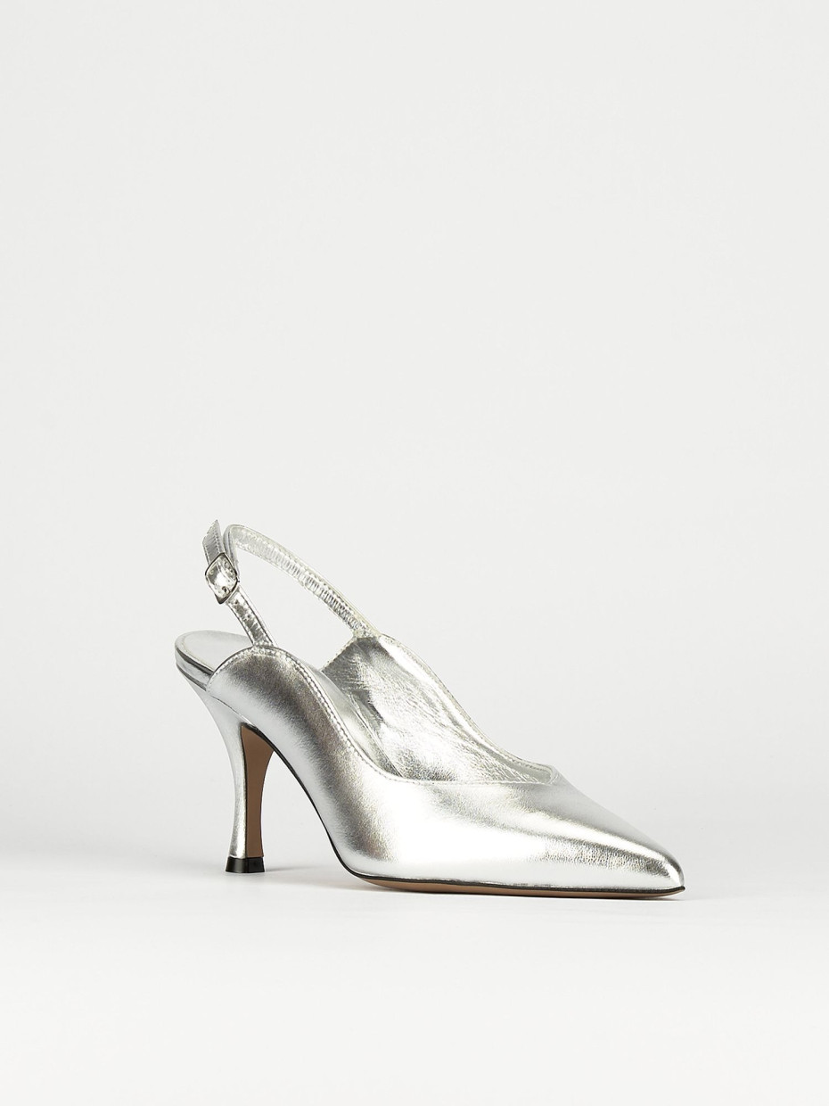 Slingback decoltè tacco 6 cm argento pelle