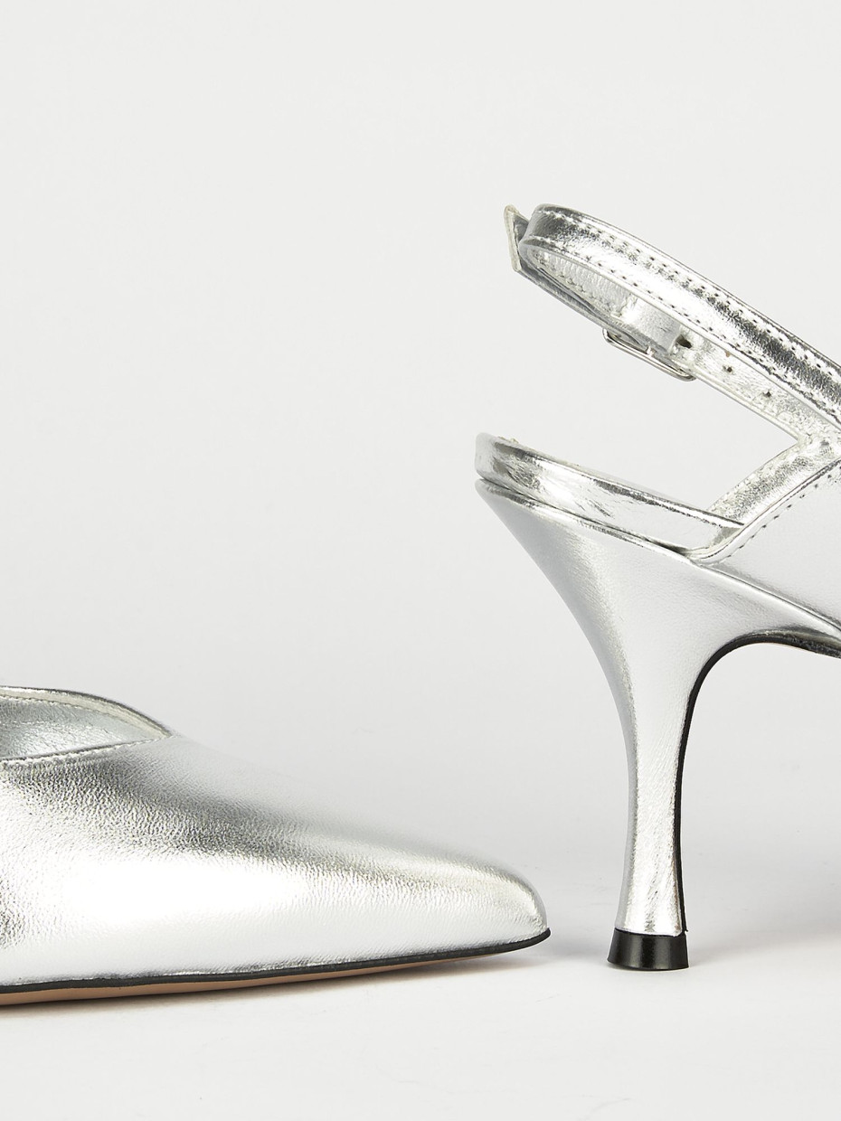 Slingback decoltè tacco 6 cm argento pelle