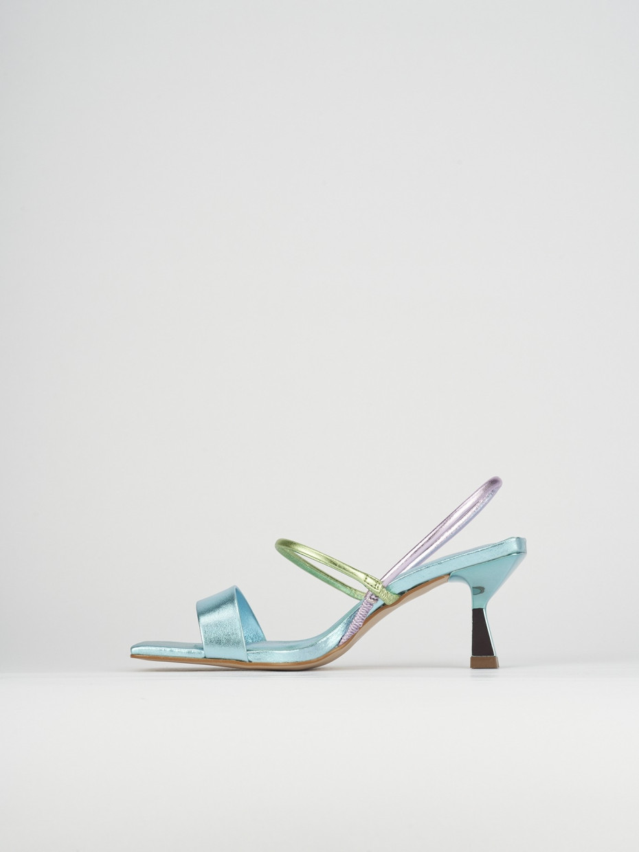 High heel sandals heel 5 cm light blue leather