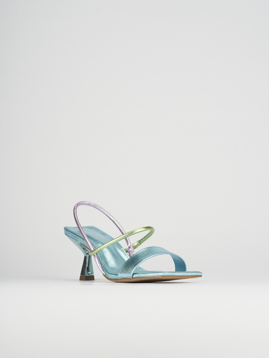 High heel sandals heel 5 cm light blue leather