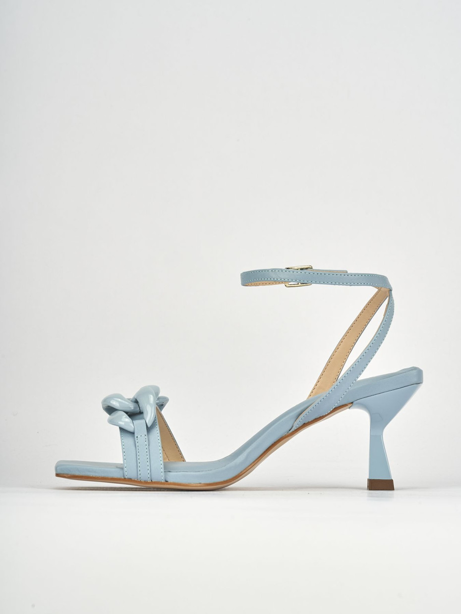 High heel sandals heel 5 cm light blue leather