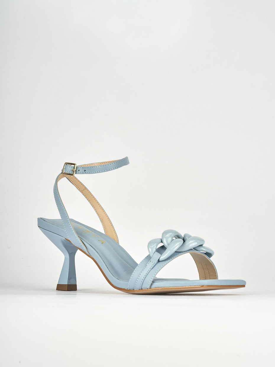 High heel sandals heel 5 cm light blue leather