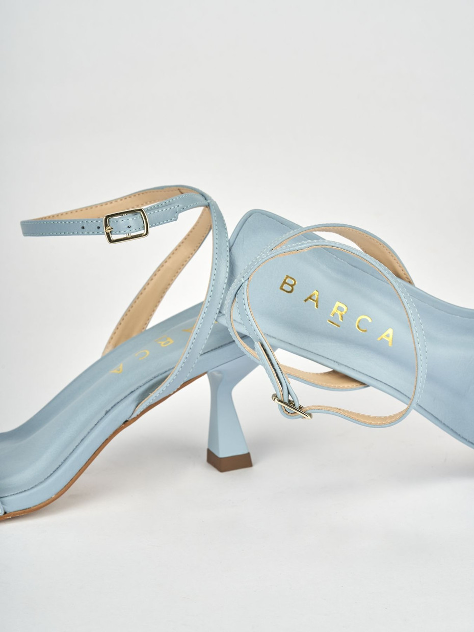High heel sandals heel 5 cm light blue leather