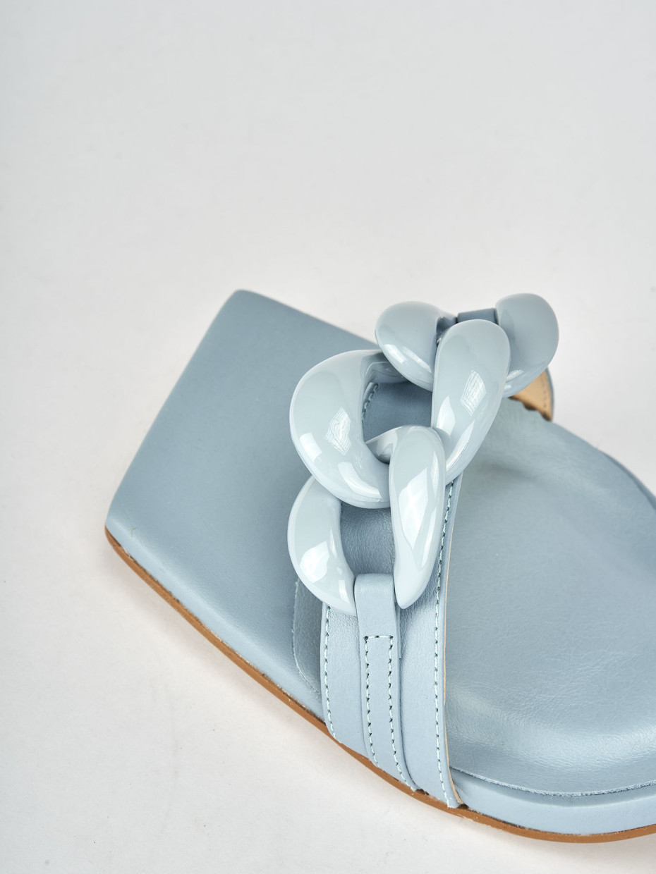 High heel sandals heel 5 cm light blue leather