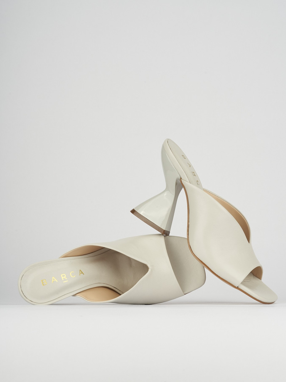 Slippers heel 10 cm white leather