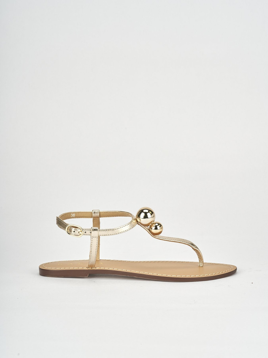 Low heel sandals heel 1 cm gold leather