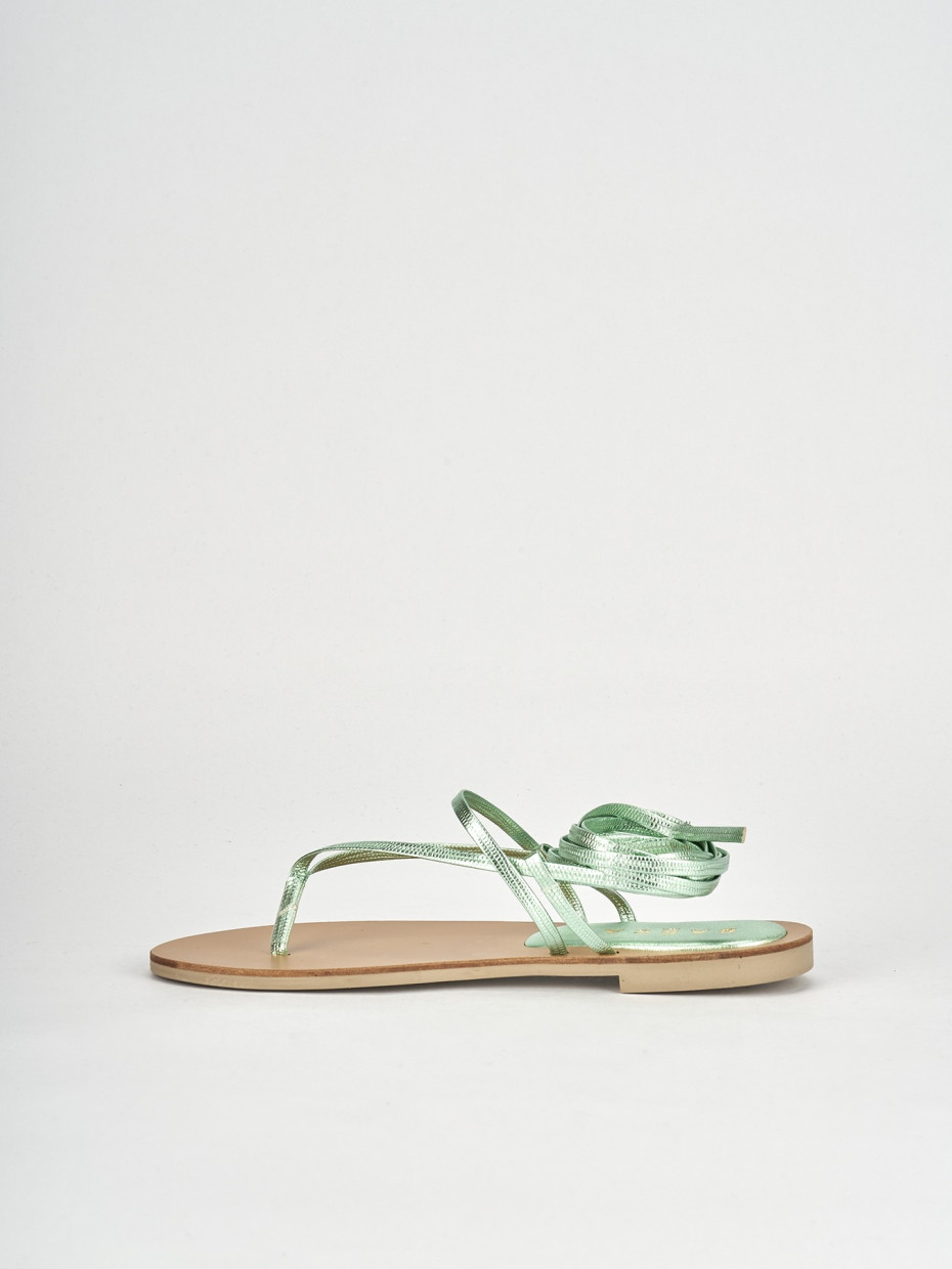 Low heel sandals heel 1 cm green leather