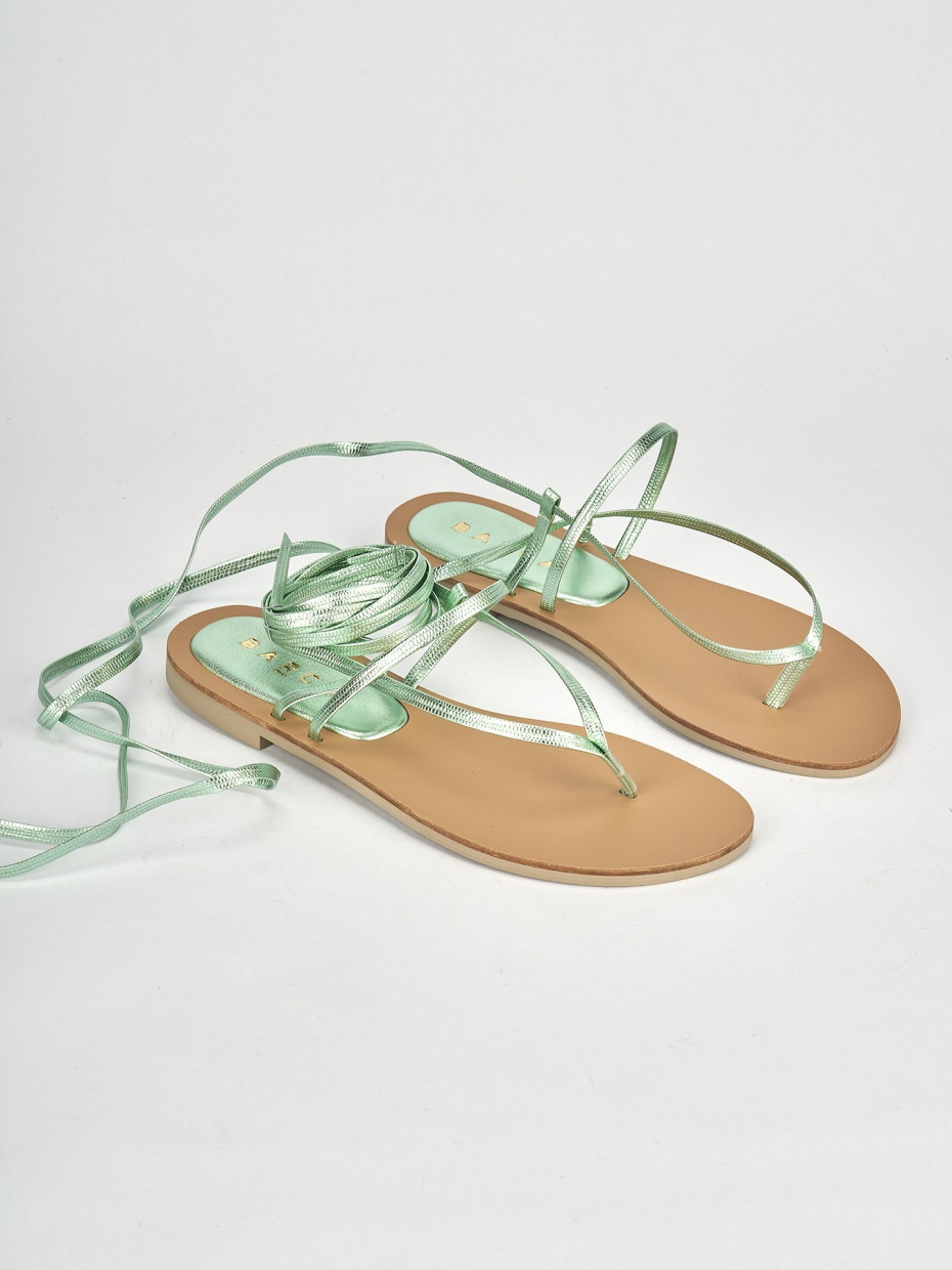 Low heel sandals heel 1 cm green leather