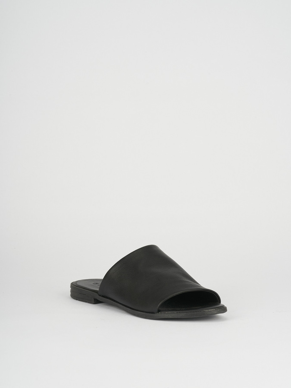 Slippers heel 1 cm black leather