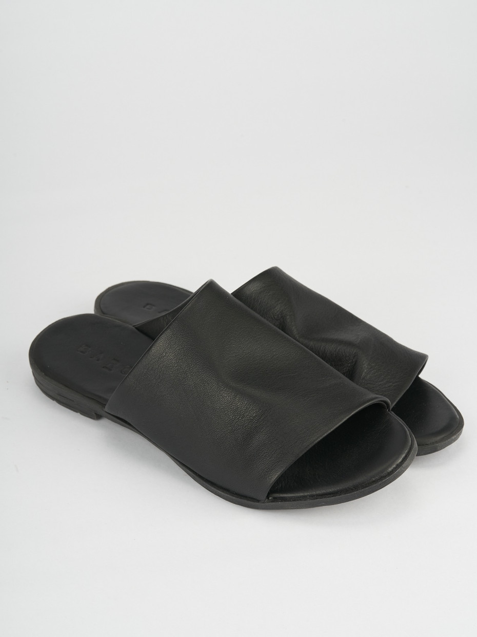 Slippers heel 1 cm black leather