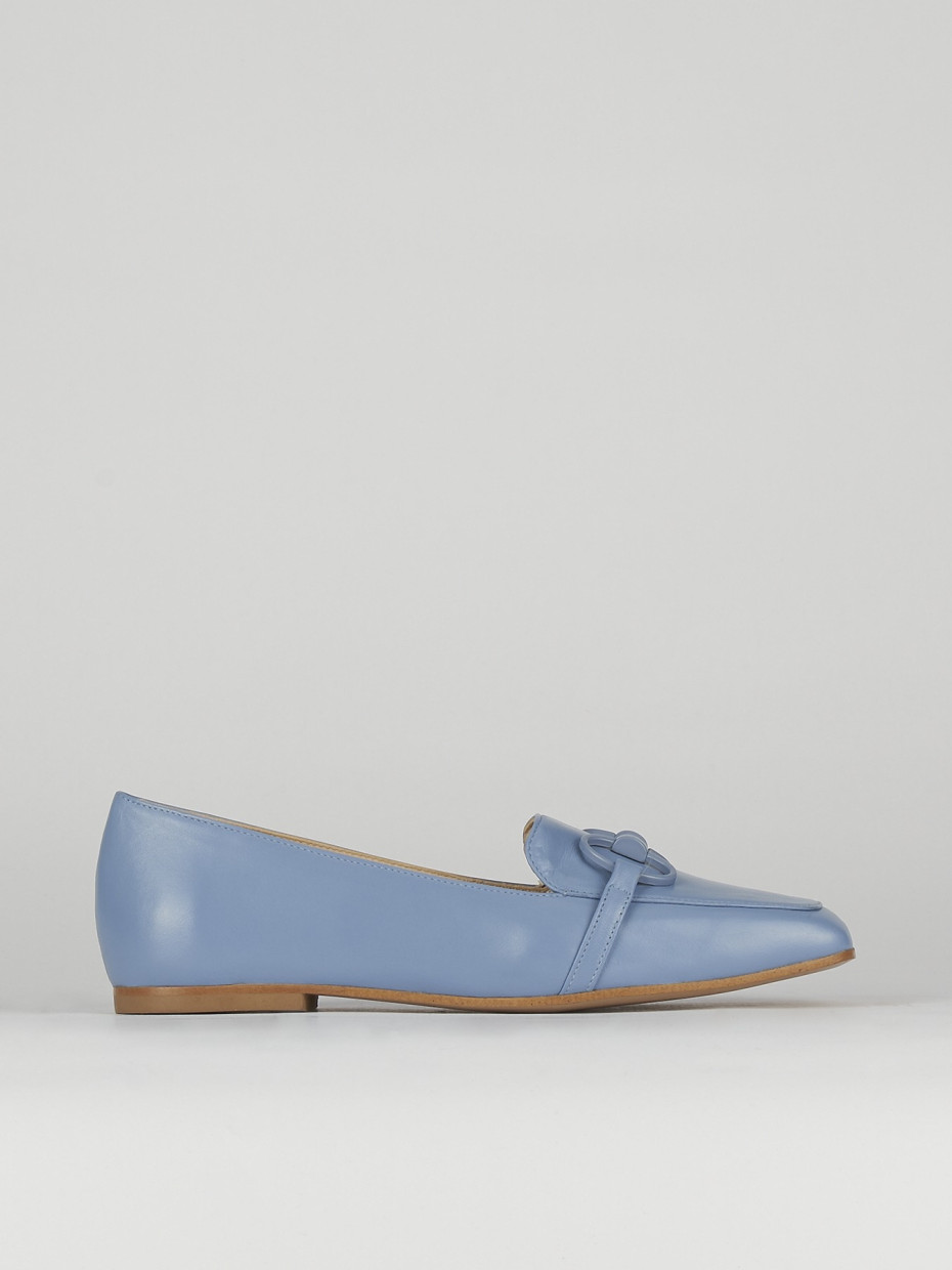 Mocassino tacco 1 cm azzurro pelle