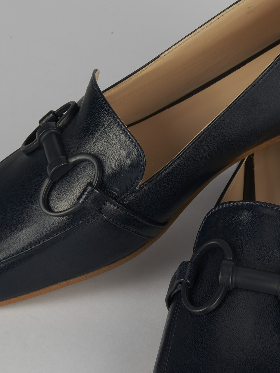 Loafers heel 1 cm blu leather