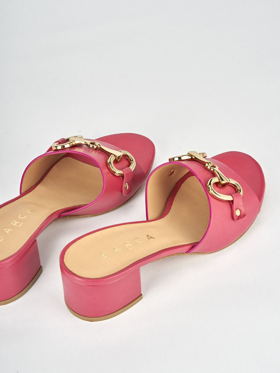 Slippers heel 5 cm pink leather
