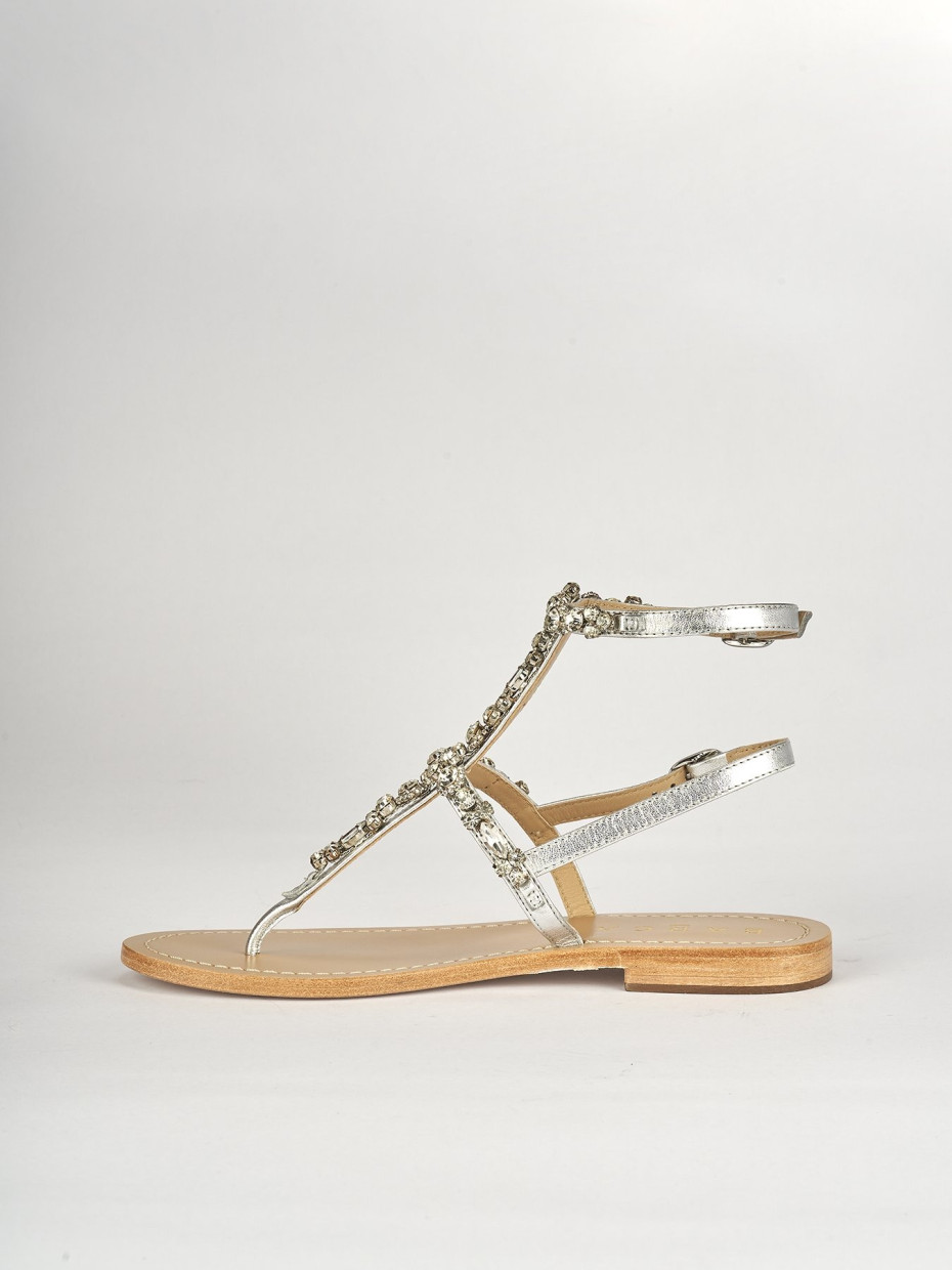 Low heel sandals heel 1 cm silver leather