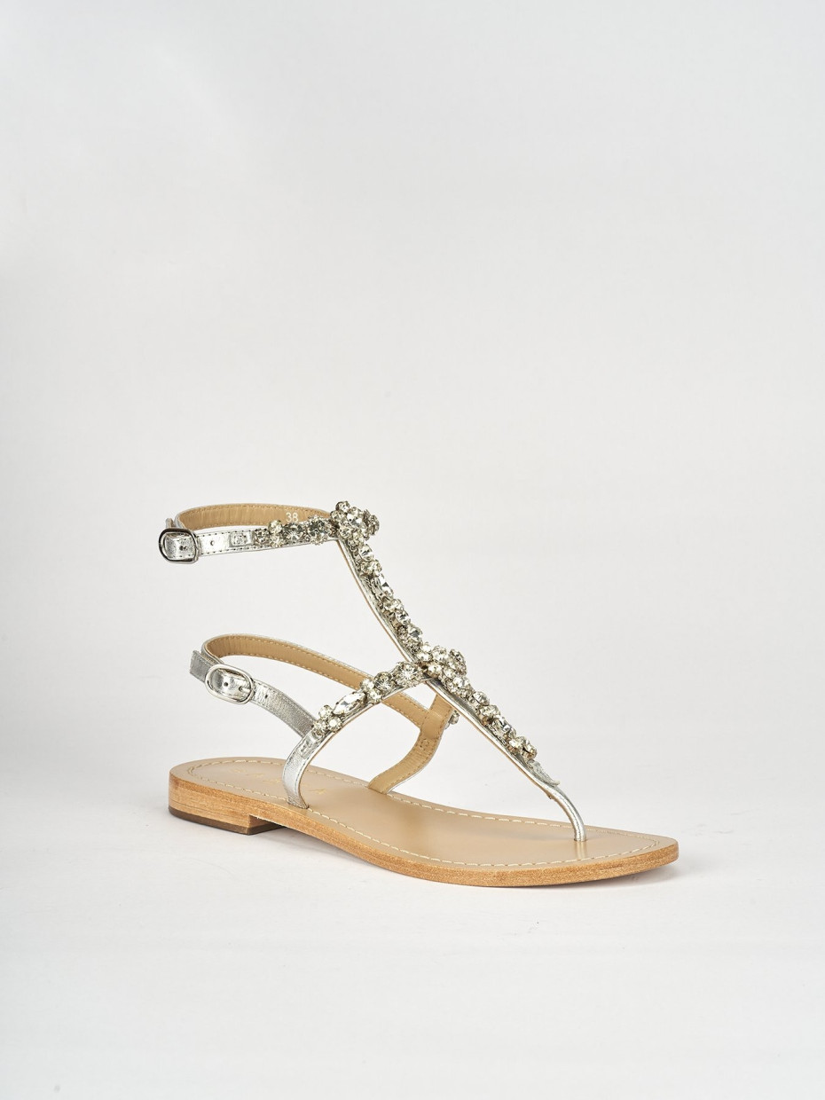 Low heel sandals heel 1 cm silver leather