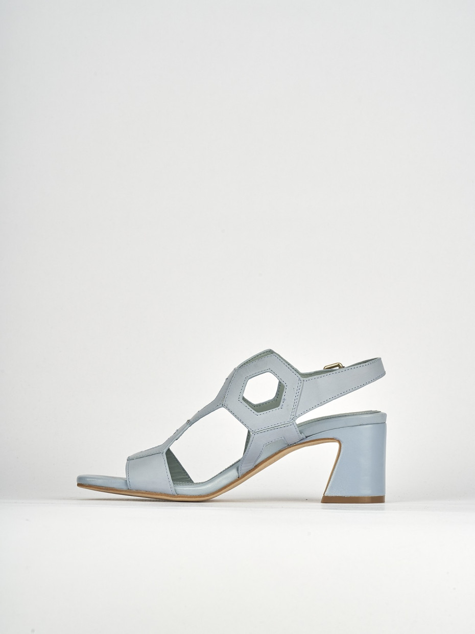Sandali tacco 5cm pelle azzurro