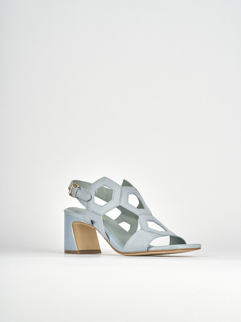 Sandali tacco 5cm pelle azzurro