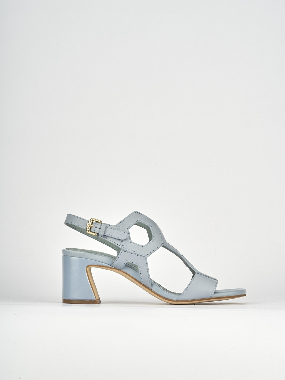 Sandali tacco 5cm pelle azzurro