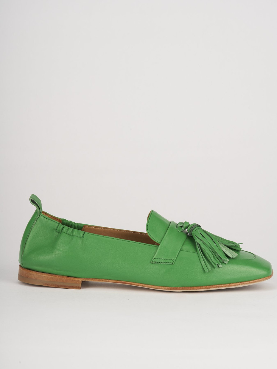 Loafers heel 1 cm green leather