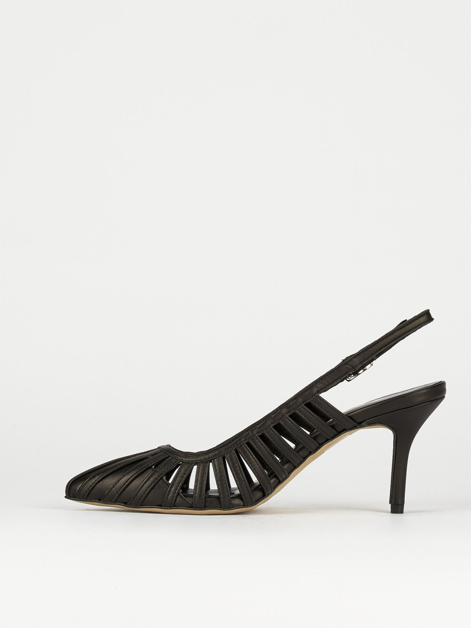 Slingback decoltè tacco 7 cm nero pelle