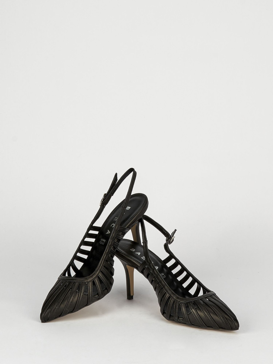 Slingback decoltè tacco 7 cm nero pelle