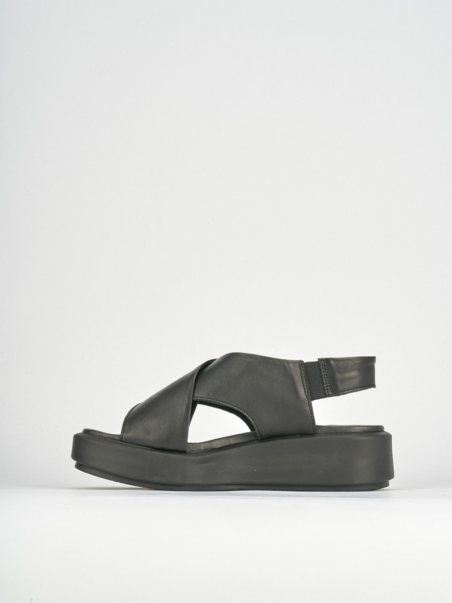 Sandali zeppa tacco 3cm pelle nero