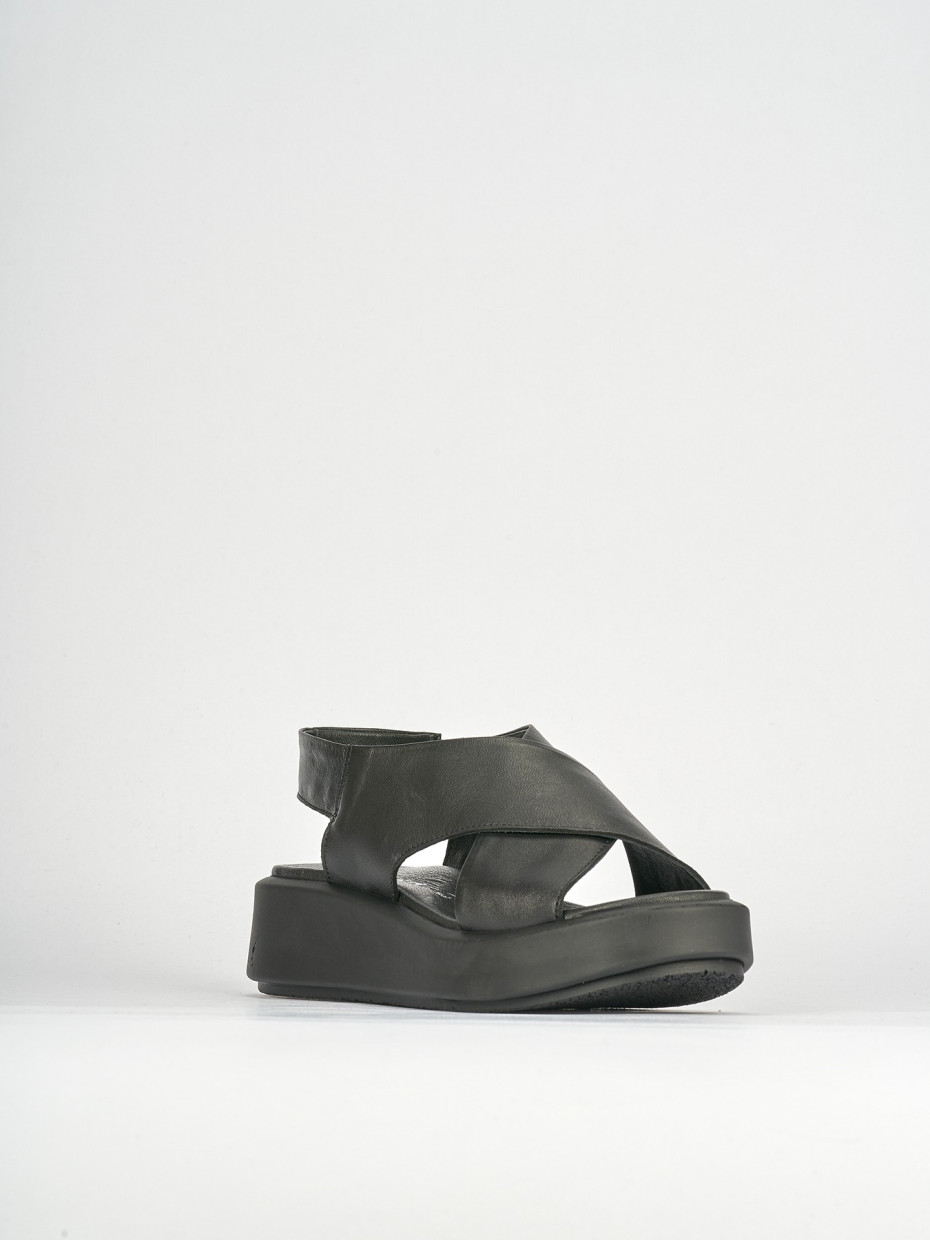 Sandali zeppa tacco 3cm pelle nero