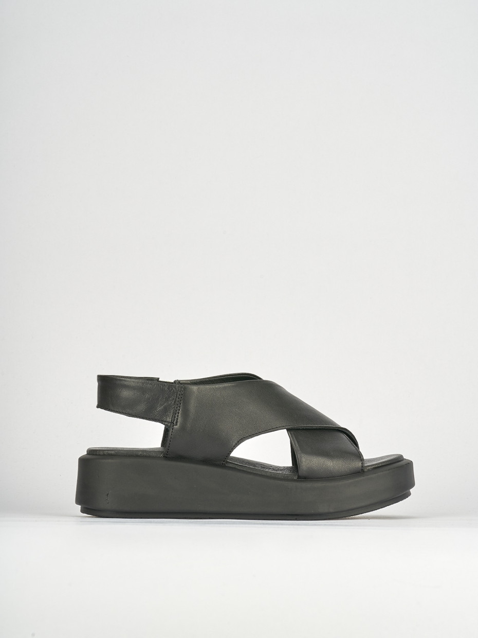 Sandali zeppa tacco 3cm pelle nero