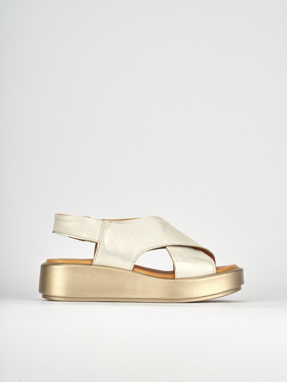 Sandali zeppa tacco 3cm pelle oro