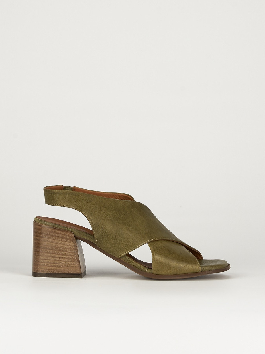 High heel sandals heel 7 cm green leather