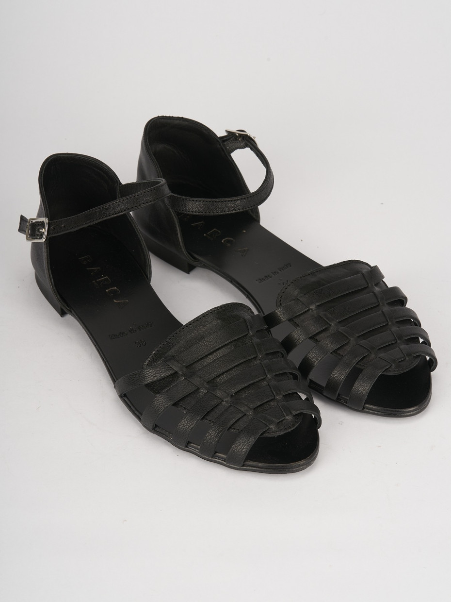 Low heel sandals heel 1 cm black leather