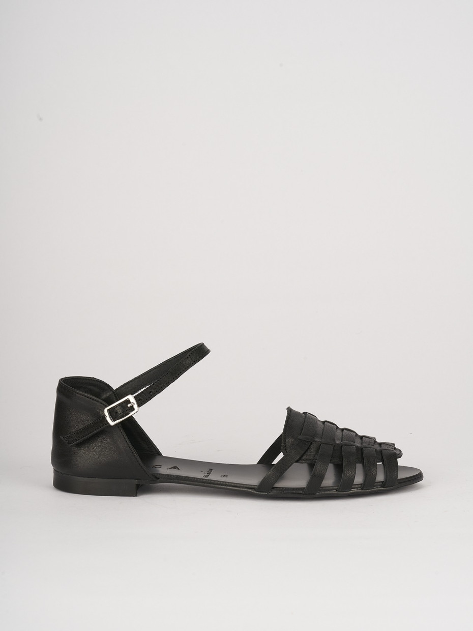 Low heel sandals heel 1 cm black leather