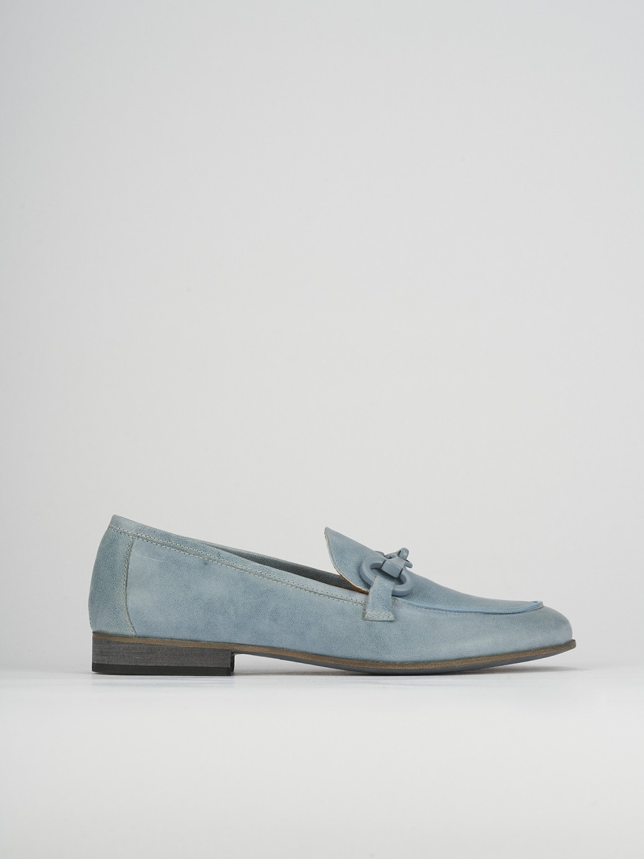 Loafers heel 1 cm light blue leather
