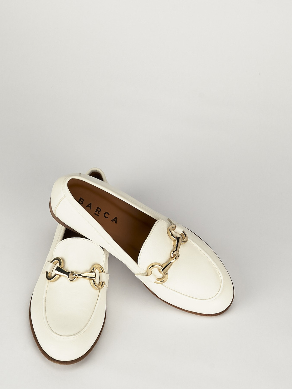 Loafers heel 1 cm white leather