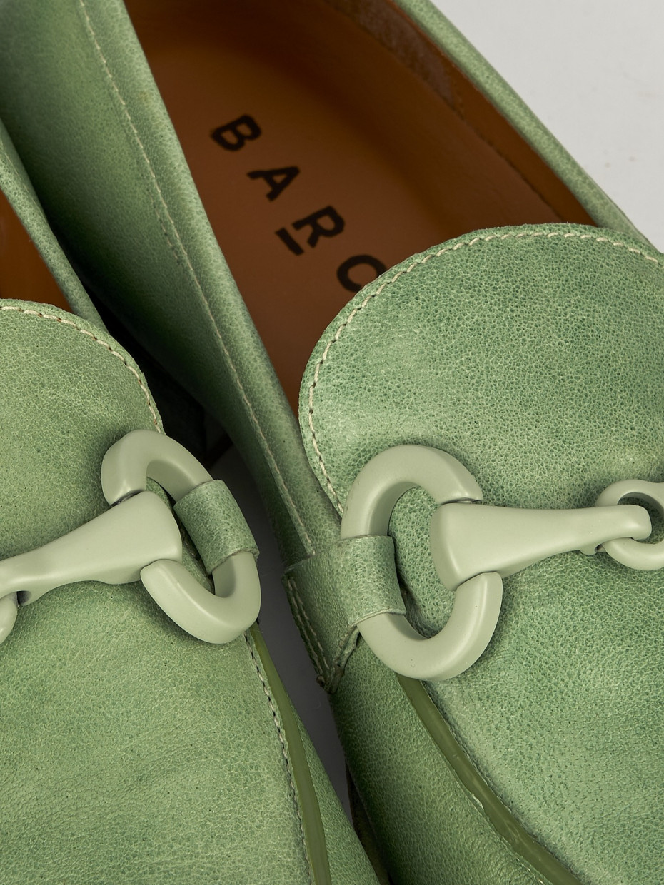 Mocassini tacco 1cm pelle verde
