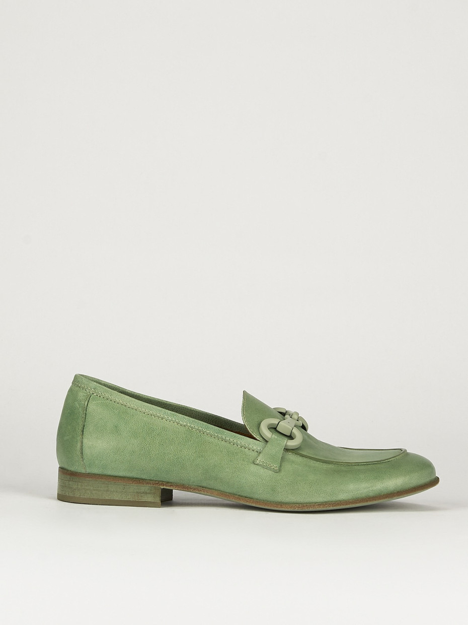 Loafers heel 1 cm green leather